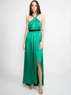 Green One Shoulder Satin Dress