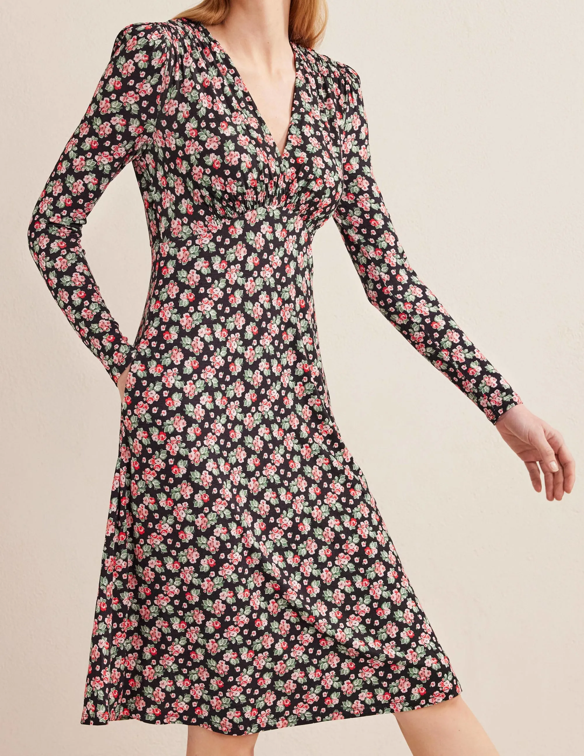 Jersey Mini Tea Dress-Black, Diamond Rose