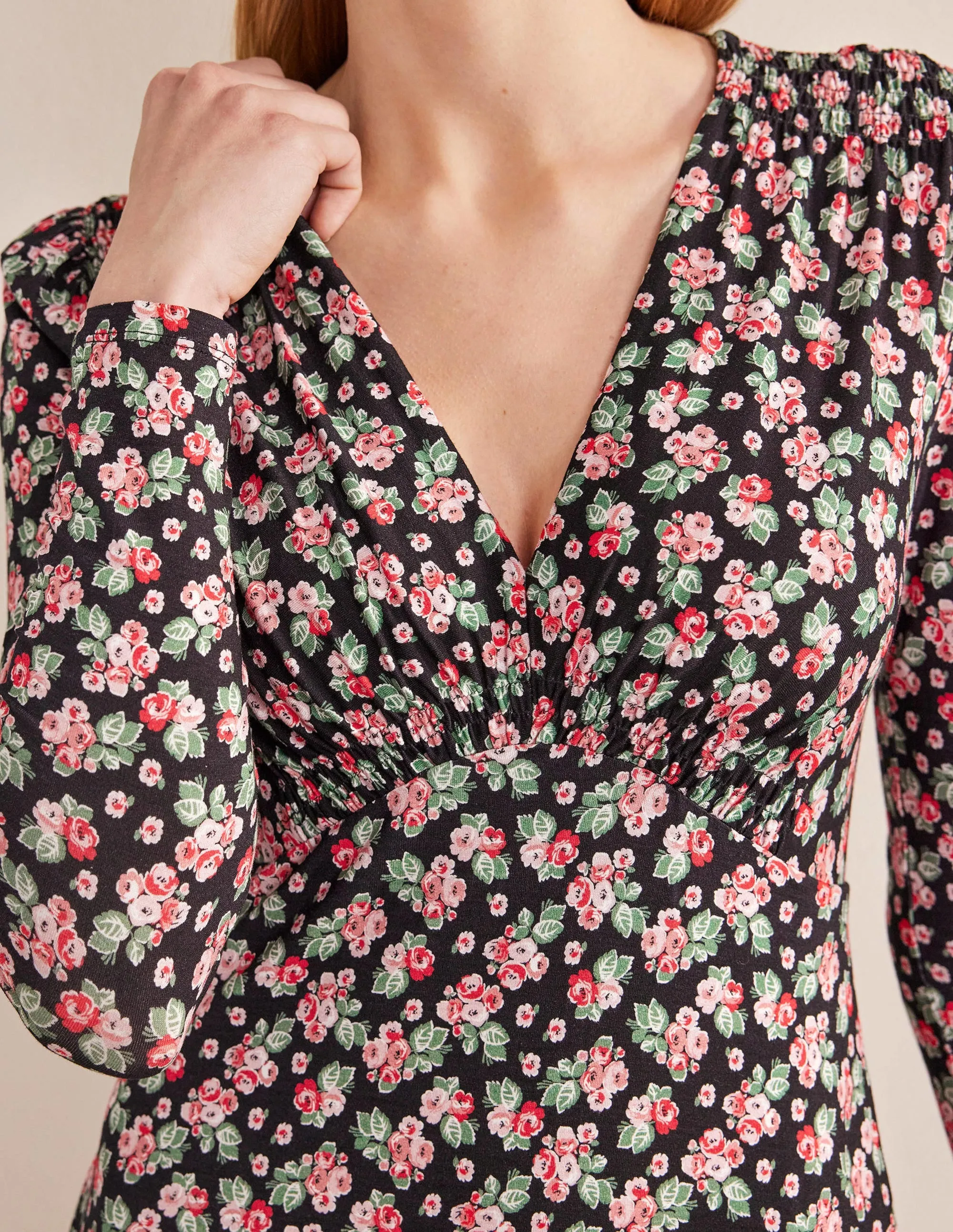 Jersey Mini Tea Dress-Black, Diamond Rose