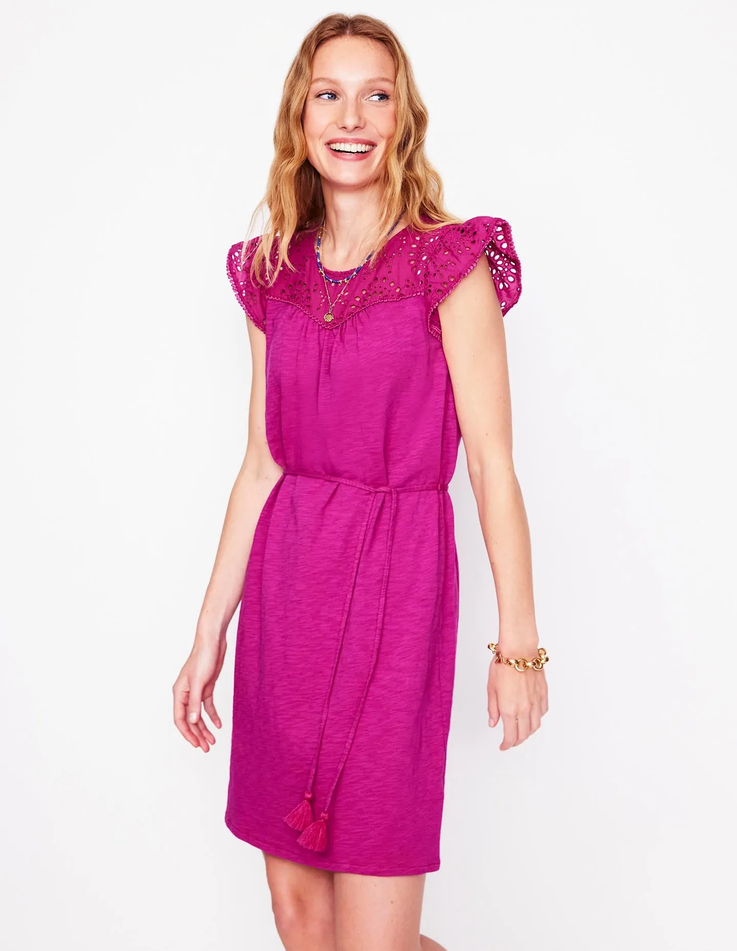 Juliet Broderie Short Dress-Fuchsia