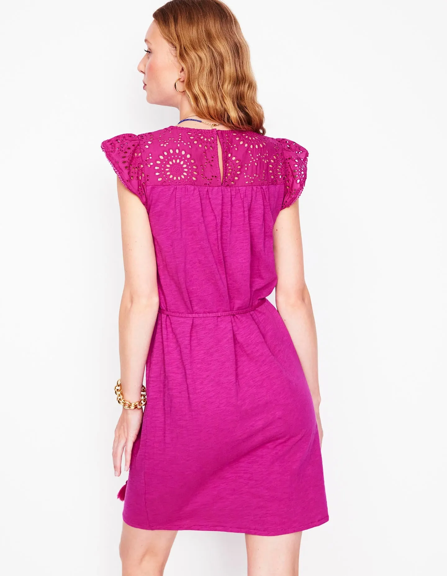 Juliet Broderie Short Dress-Fuchsia