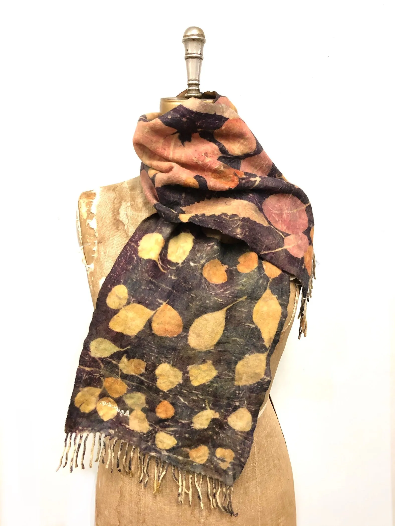 Lambs wool ecodyed and printed scarf