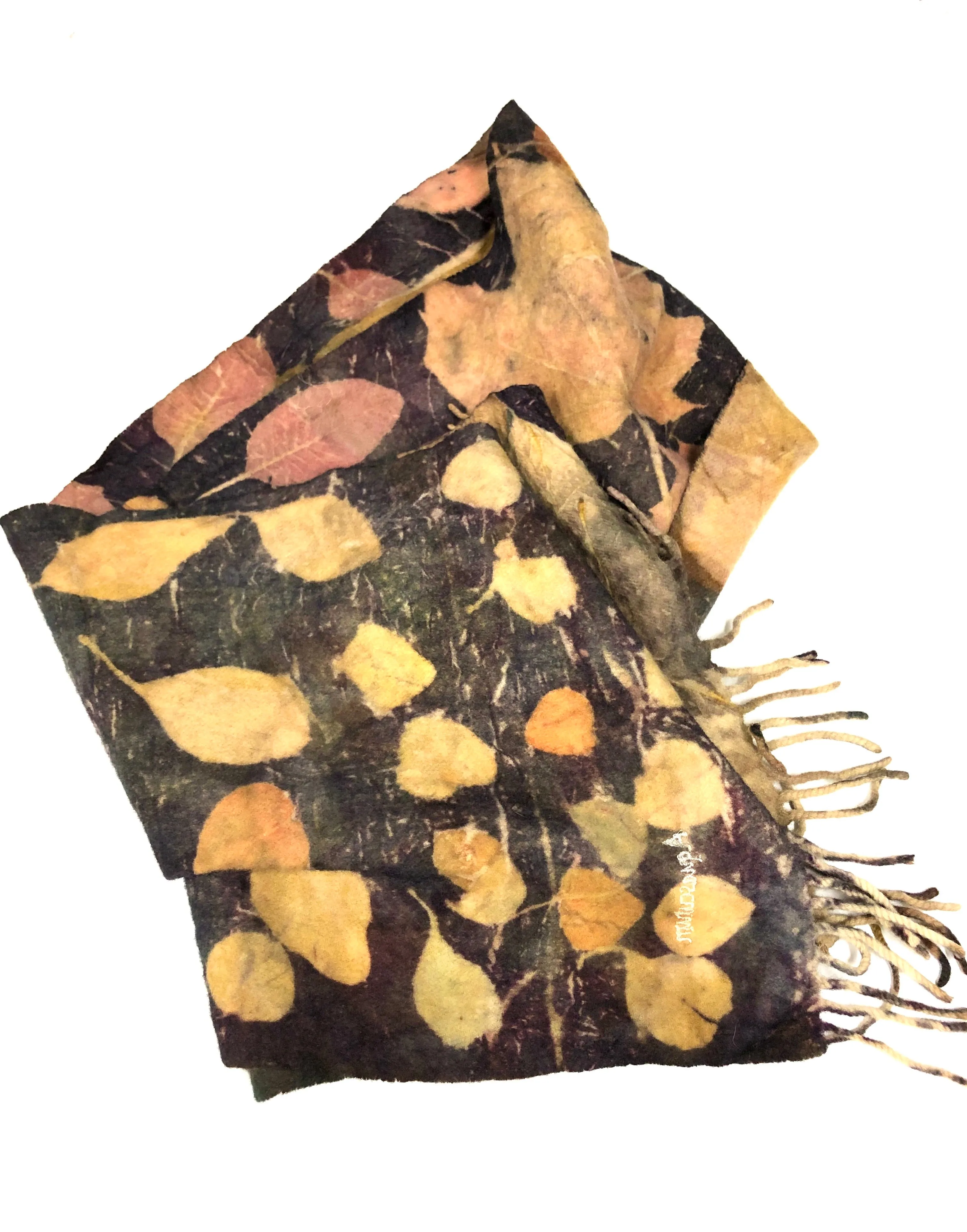 Lambs wool ecodyed and printed scarf