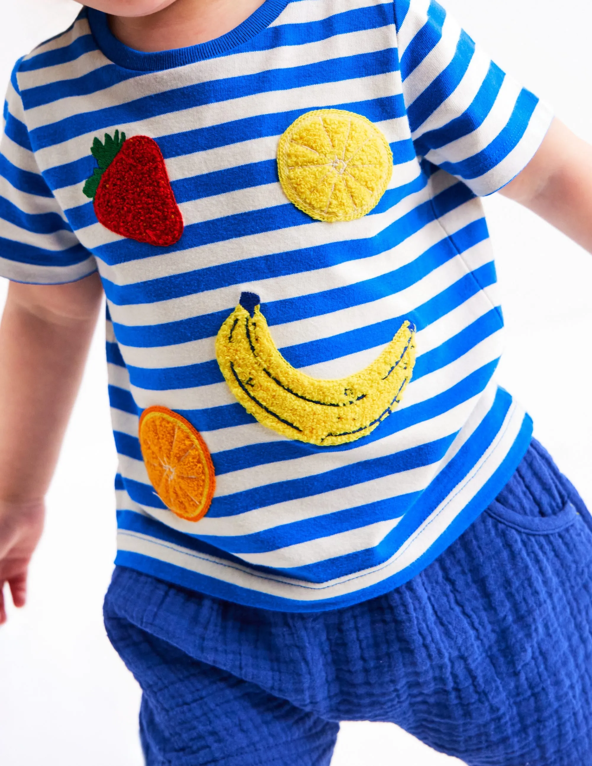 Logo Interest T-Shirt-Blue Stripe Fruit