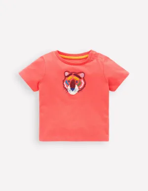 Logo Interest T-Shirt-Hot Coral Tiger