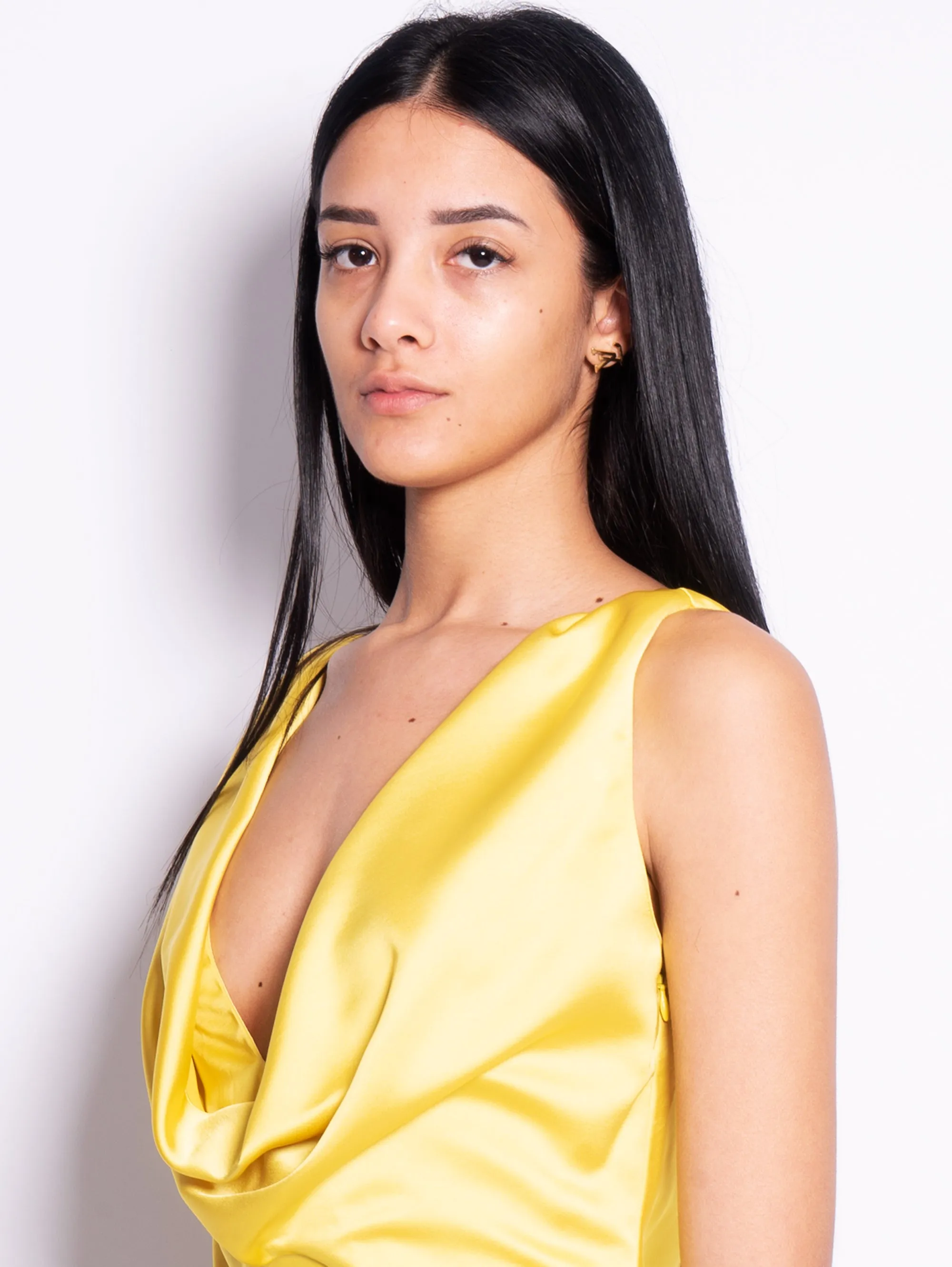 Long Dress in Yellow Satin