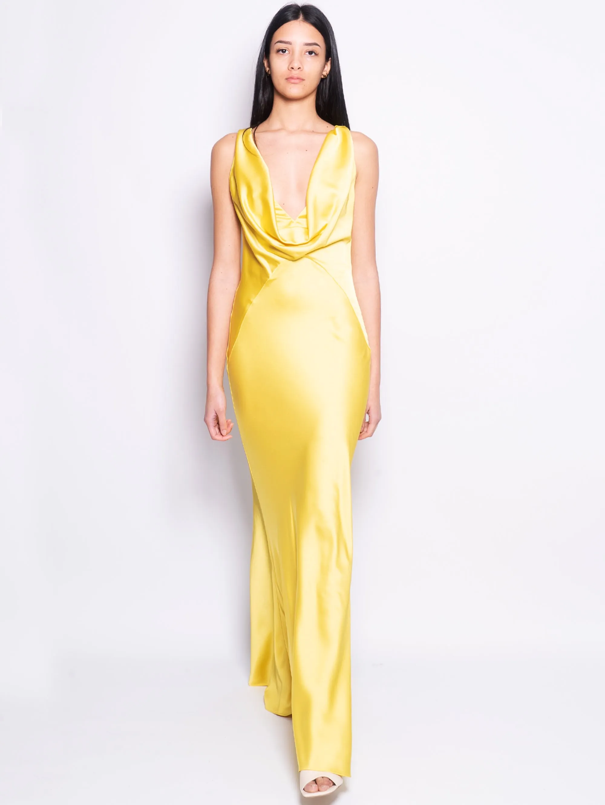 Long Dress in Yellow Satin