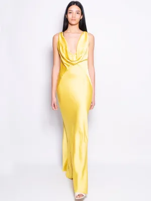 Long Dress in Yellow Satin
