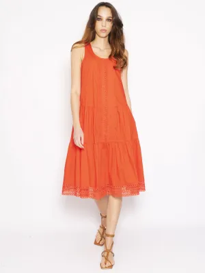 Longuette Dress with Coral Lace