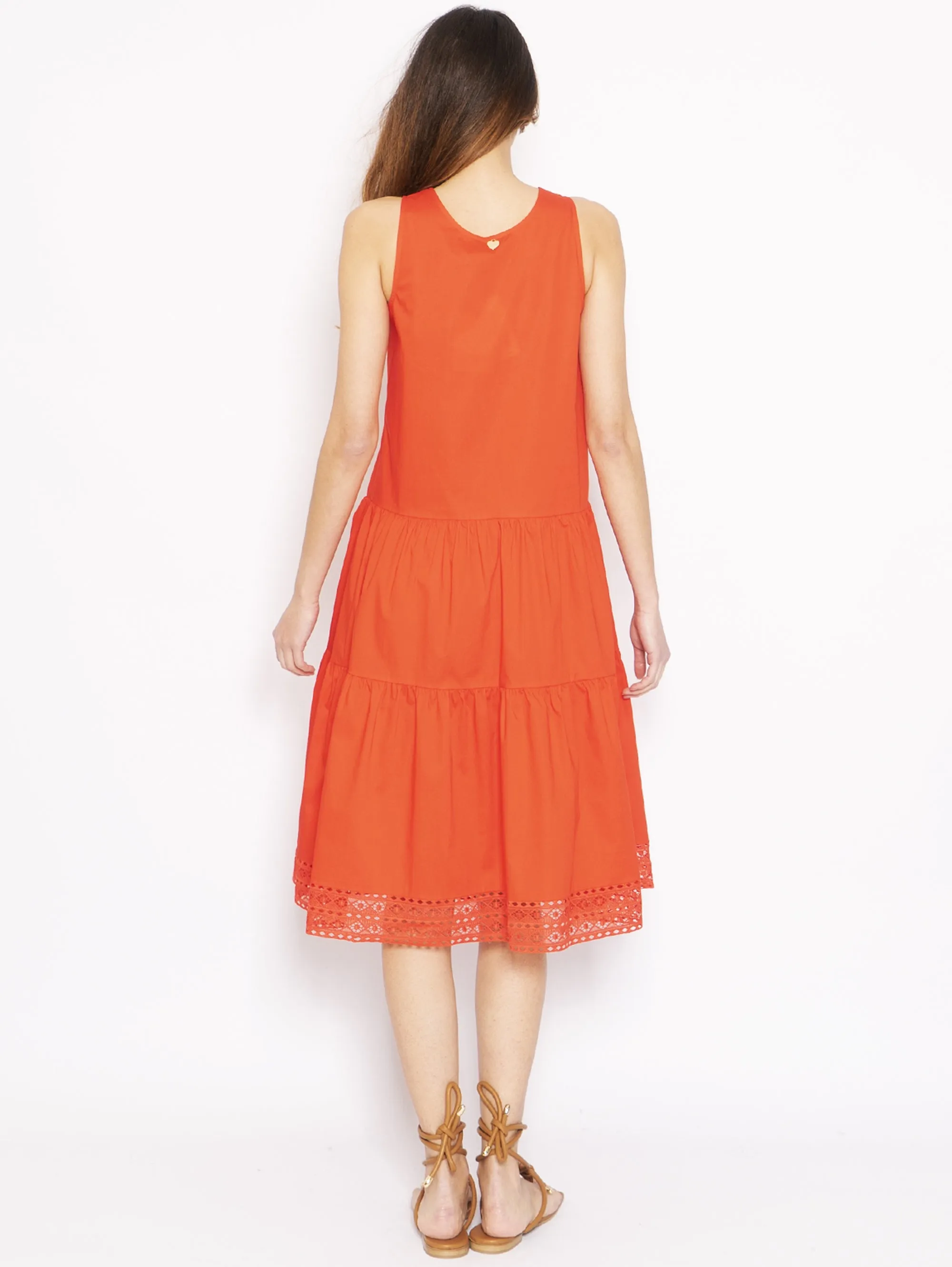 Longuette Dress with Coral Lace