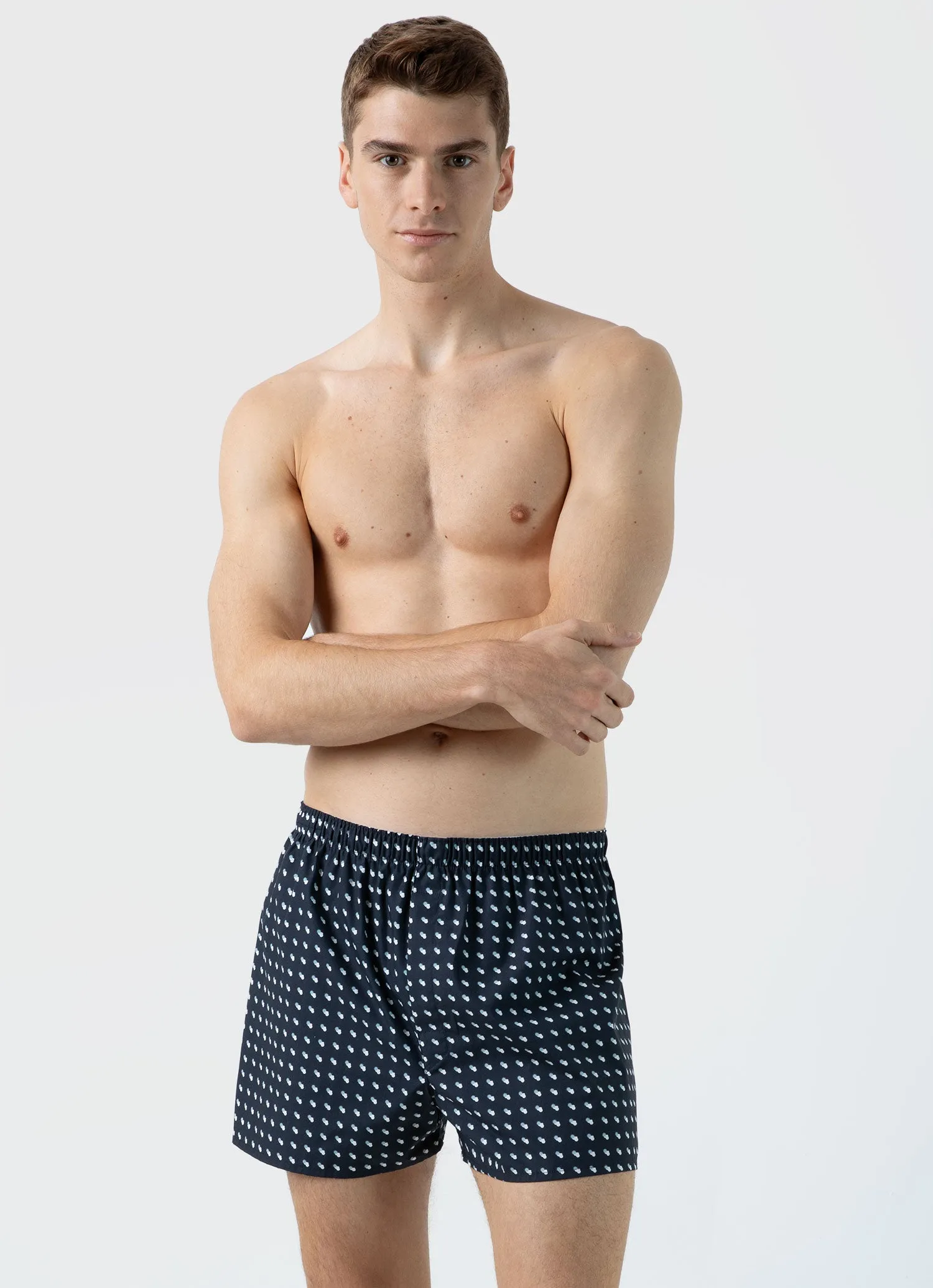 Men's Classic Boxer Shorts in Navy Sun & Clouds