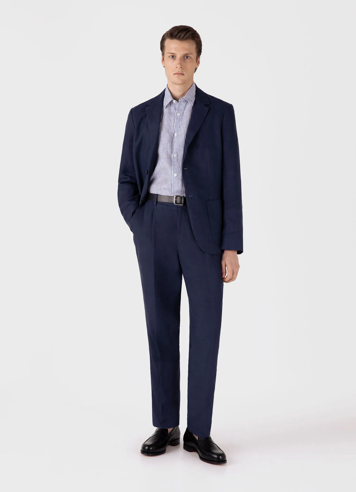 Men's Linen Shirt in Navy/White Linen