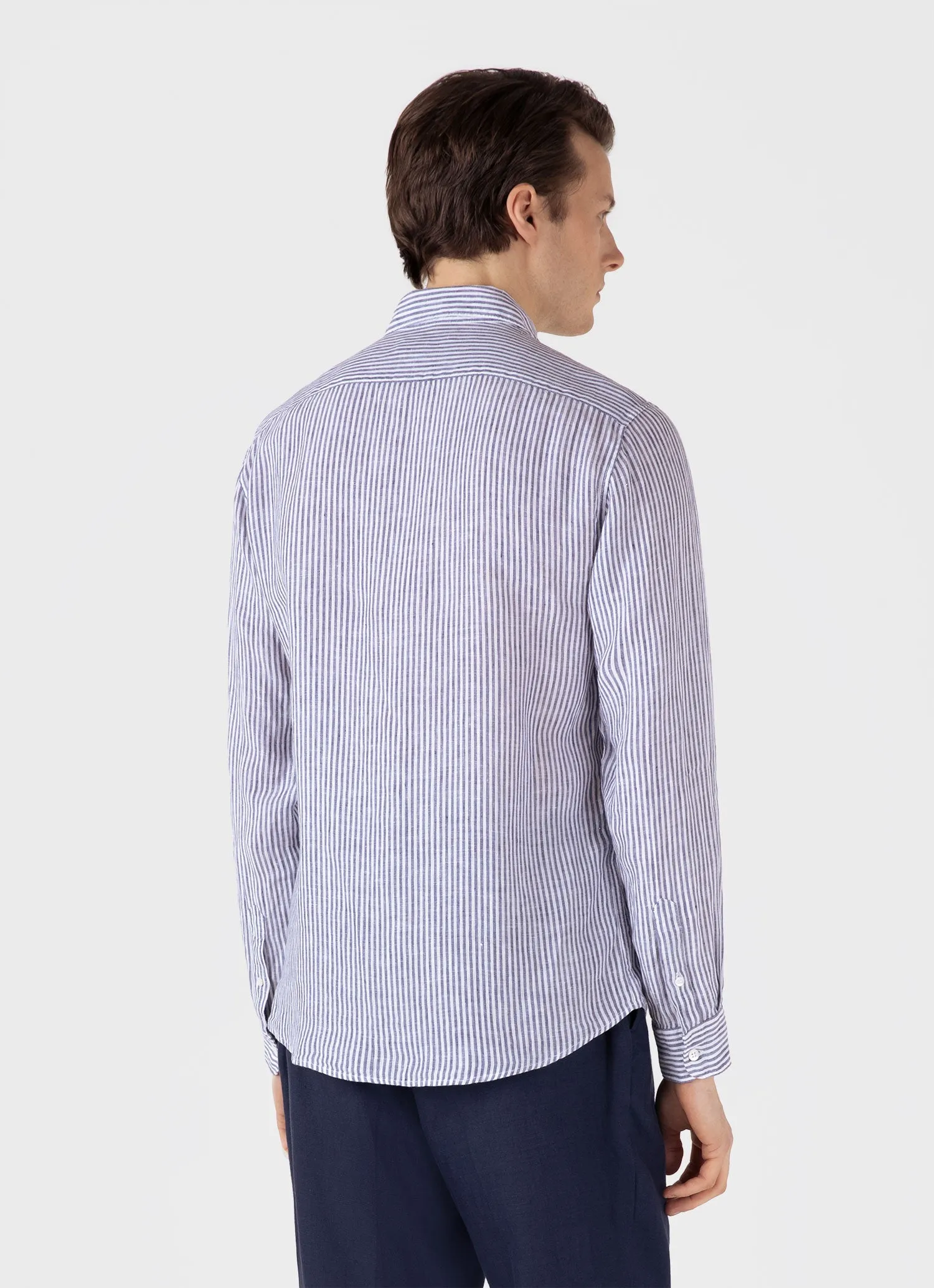 Men's Linen Shirt in Navy/White Linen