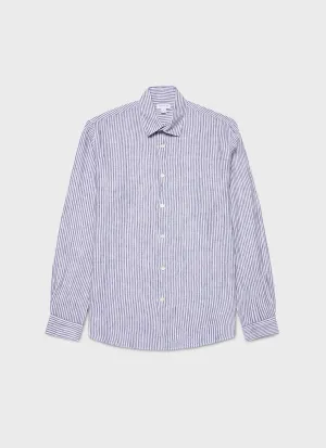 Men's Linen Shirt in Navy/White Linen