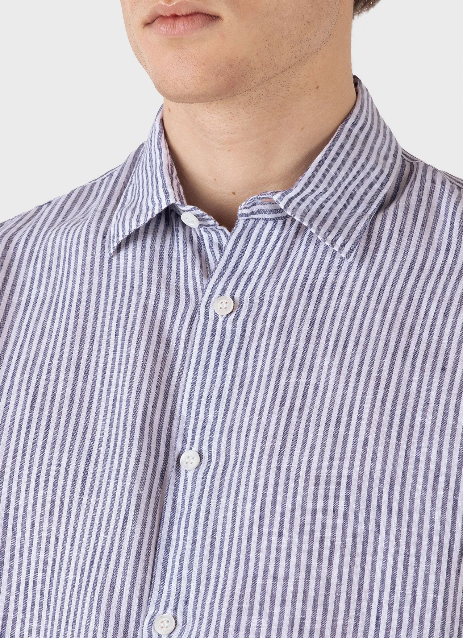 Men's Linen Shirt in Navy/White Linen