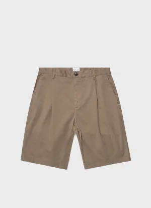 Men's Pleated Twill Short in Dark Stone