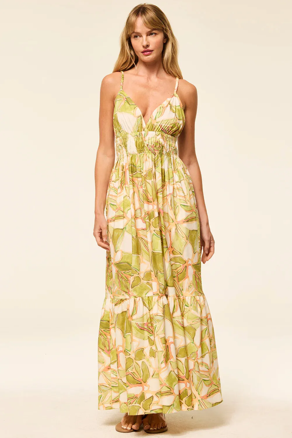 Mi92169 Chartreuse Abstract Maxi Dress