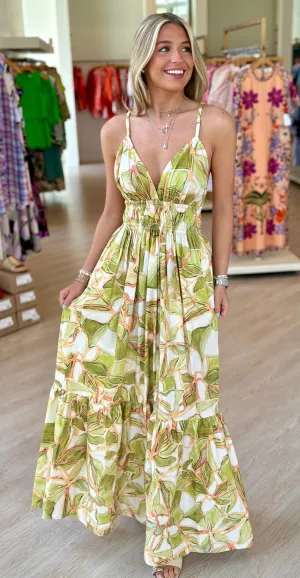 Mi92169 Chartreuse Abstract Maxi Dress