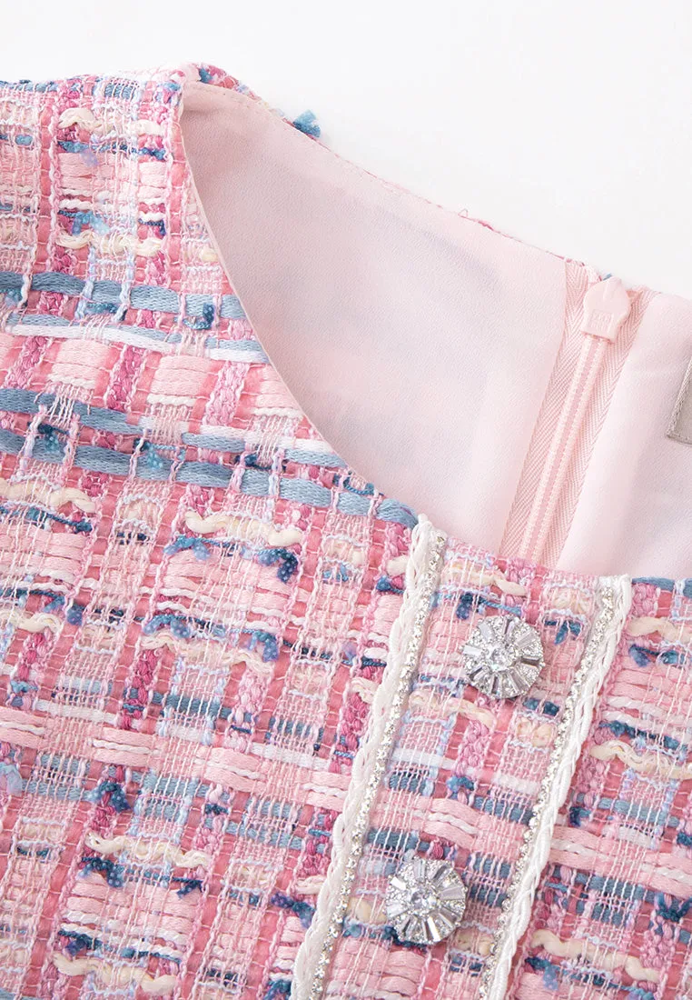 Mixed-tweed Slim-fit Crystal-detail Dress