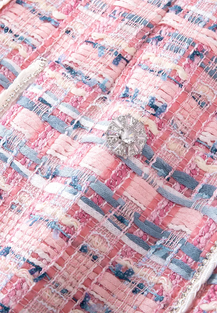 Mixed-tweed Slim-fit Crystal-detail Dress