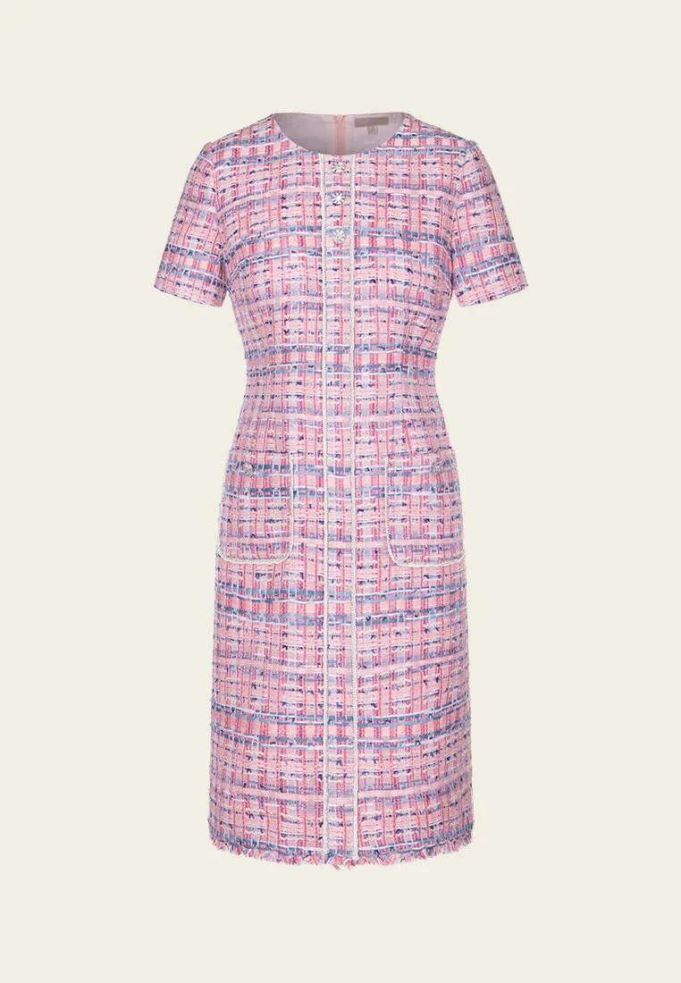 Mixed-tweed Slim-fit Crystal-detail Dress