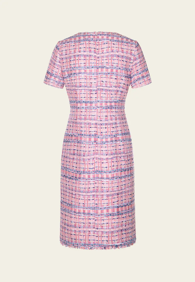 Mixed-tweed Slim-fit Crystal-detail Dress