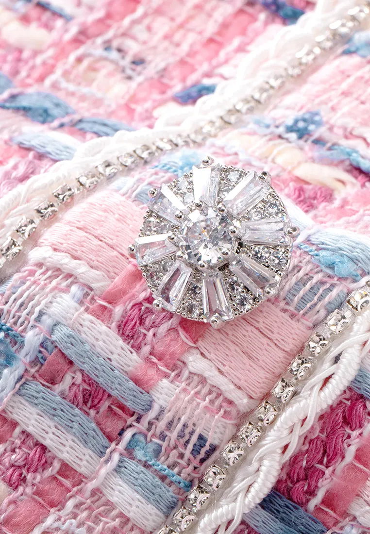 Mixed-tweed Slim-fit Crystal-detail Dress
