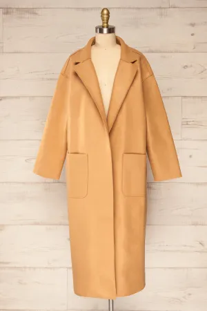 Oia Camel | Open Front Trench Coat