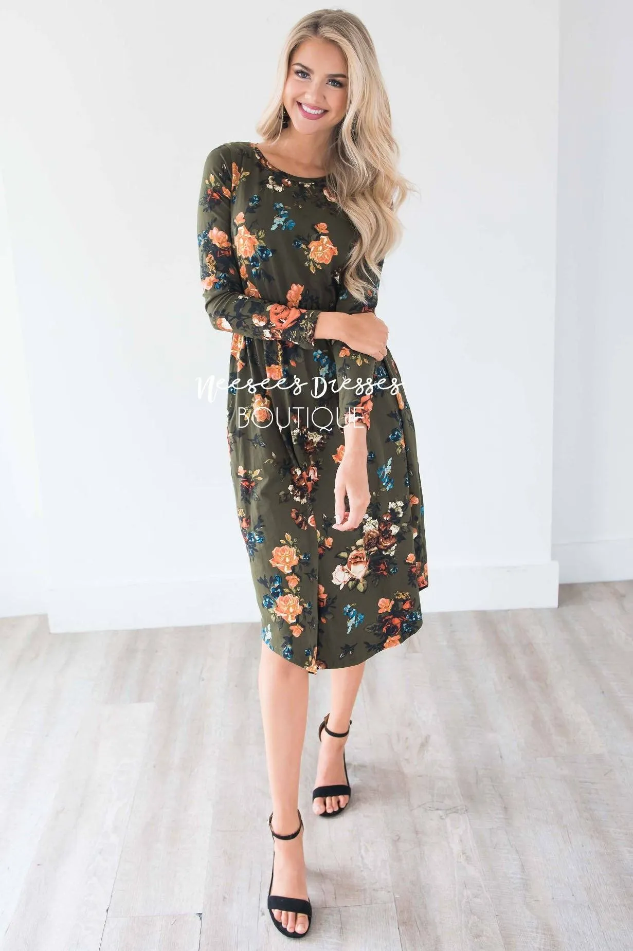 Olive In Bloom Long Sleeves Dress