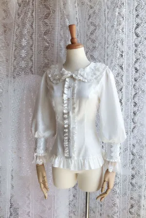Peter Pan Collar Striped Long Sleeve Blouse