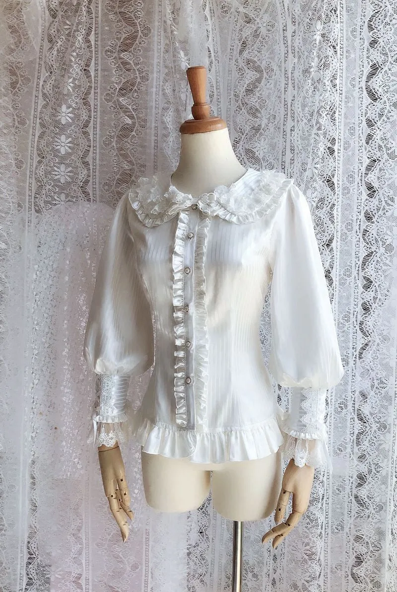 Peter Pan Collar Striped Long Sleeve Blouse
