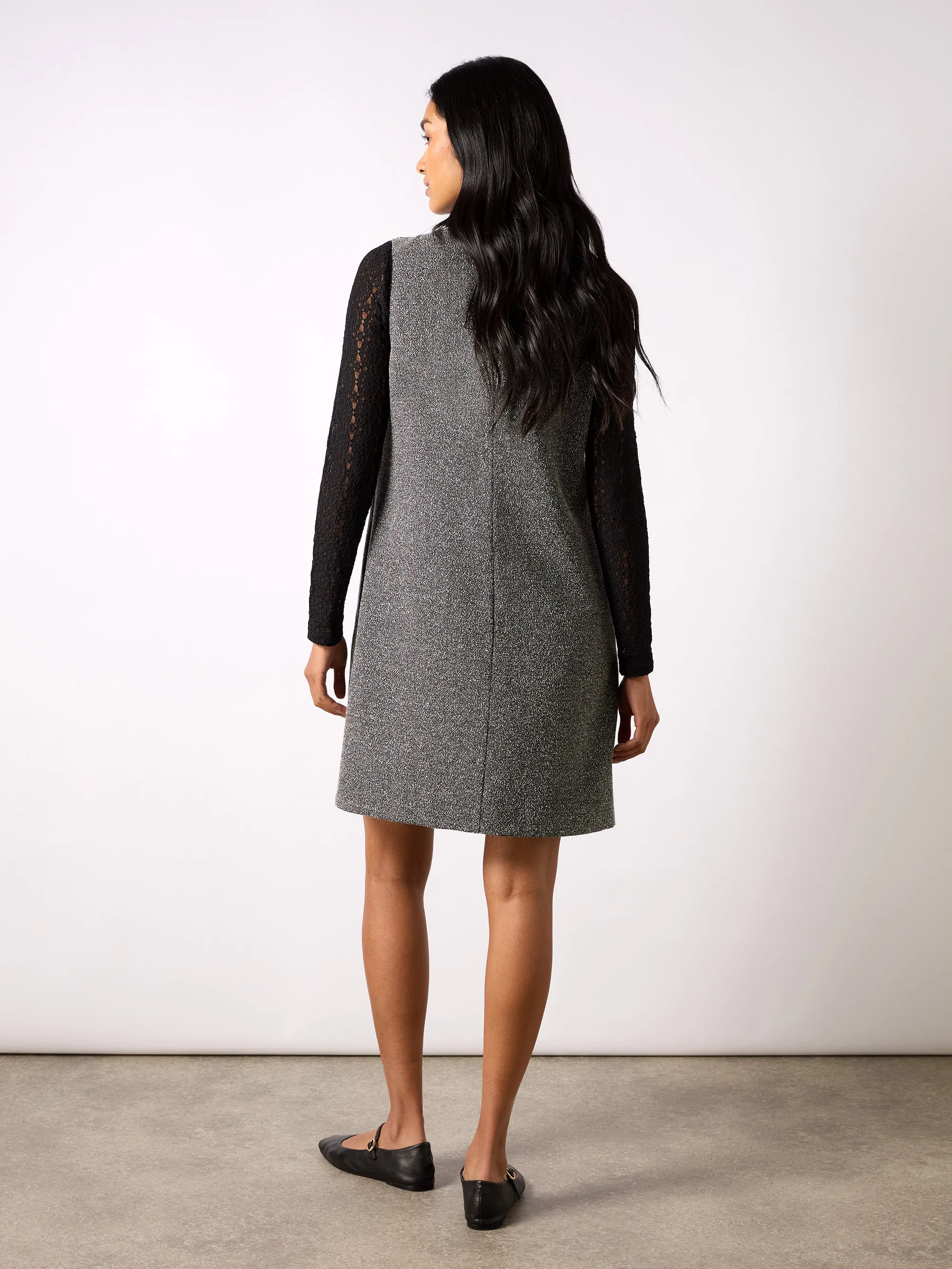 Petite Grey Textured V-Neck Mini Dress