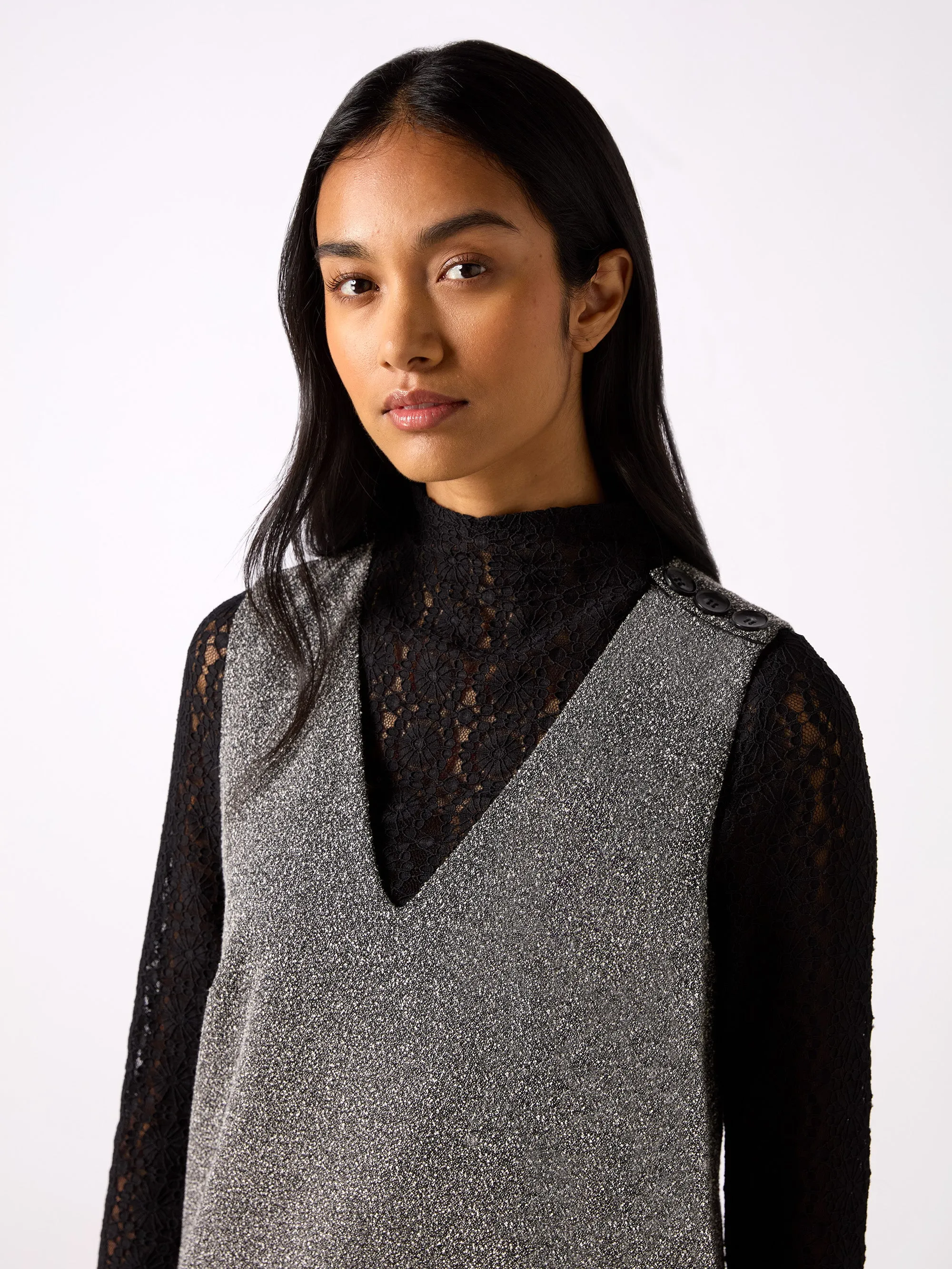 Petite Grey Textured V-Neck Mini Dress