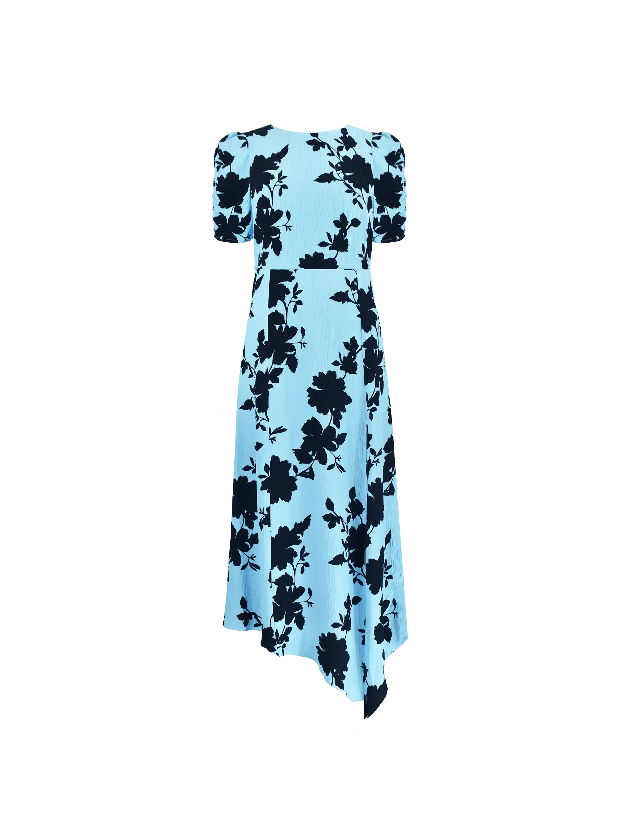 Petite Luna Blue Shadow Floral Print Midi Dress