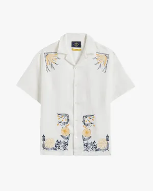 Portuguese Flannel Embroidery Bird & Flowers Linen Shirt - White