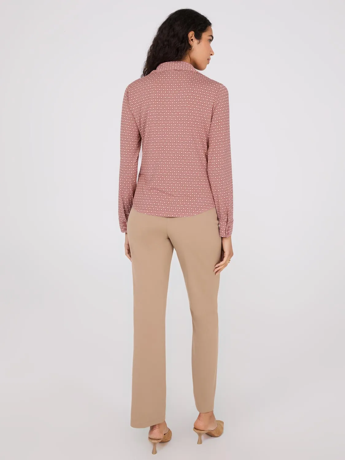 Printed Split Neck Button-Down Blouse