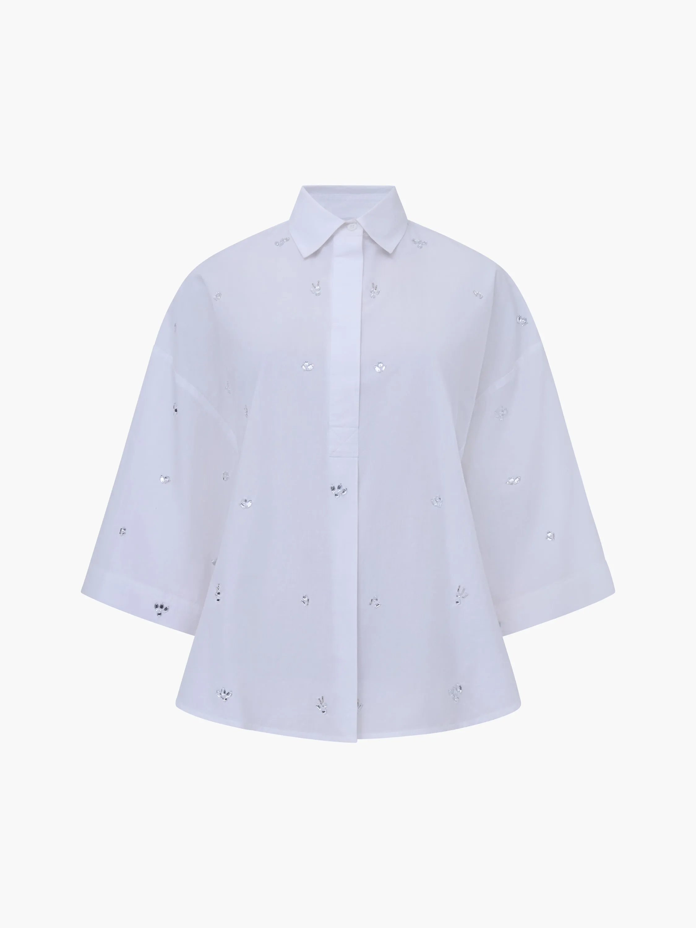 Rhinestone Poplin Popover Shirt