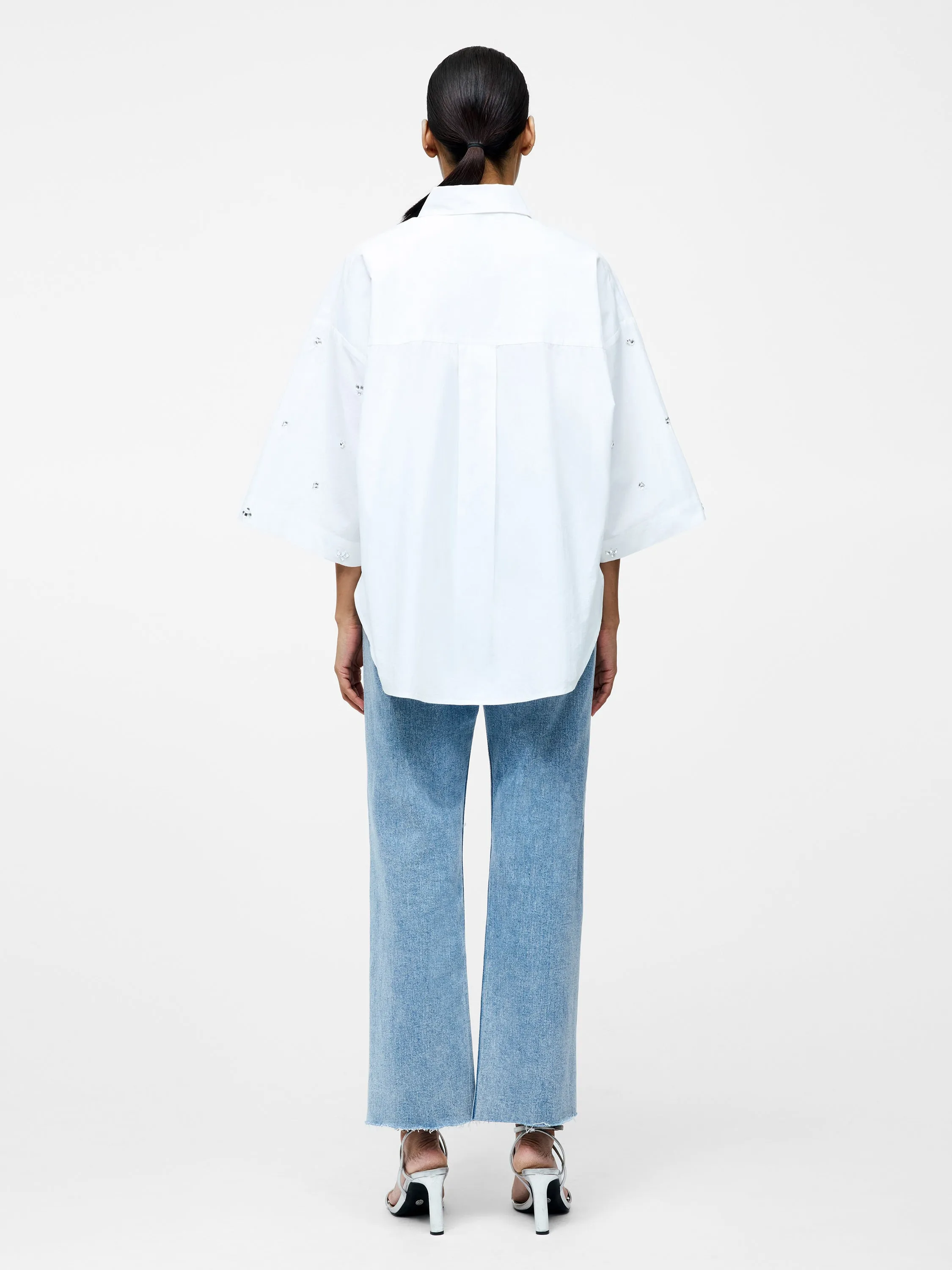 Rhinestone Poplin Popover Shirt
