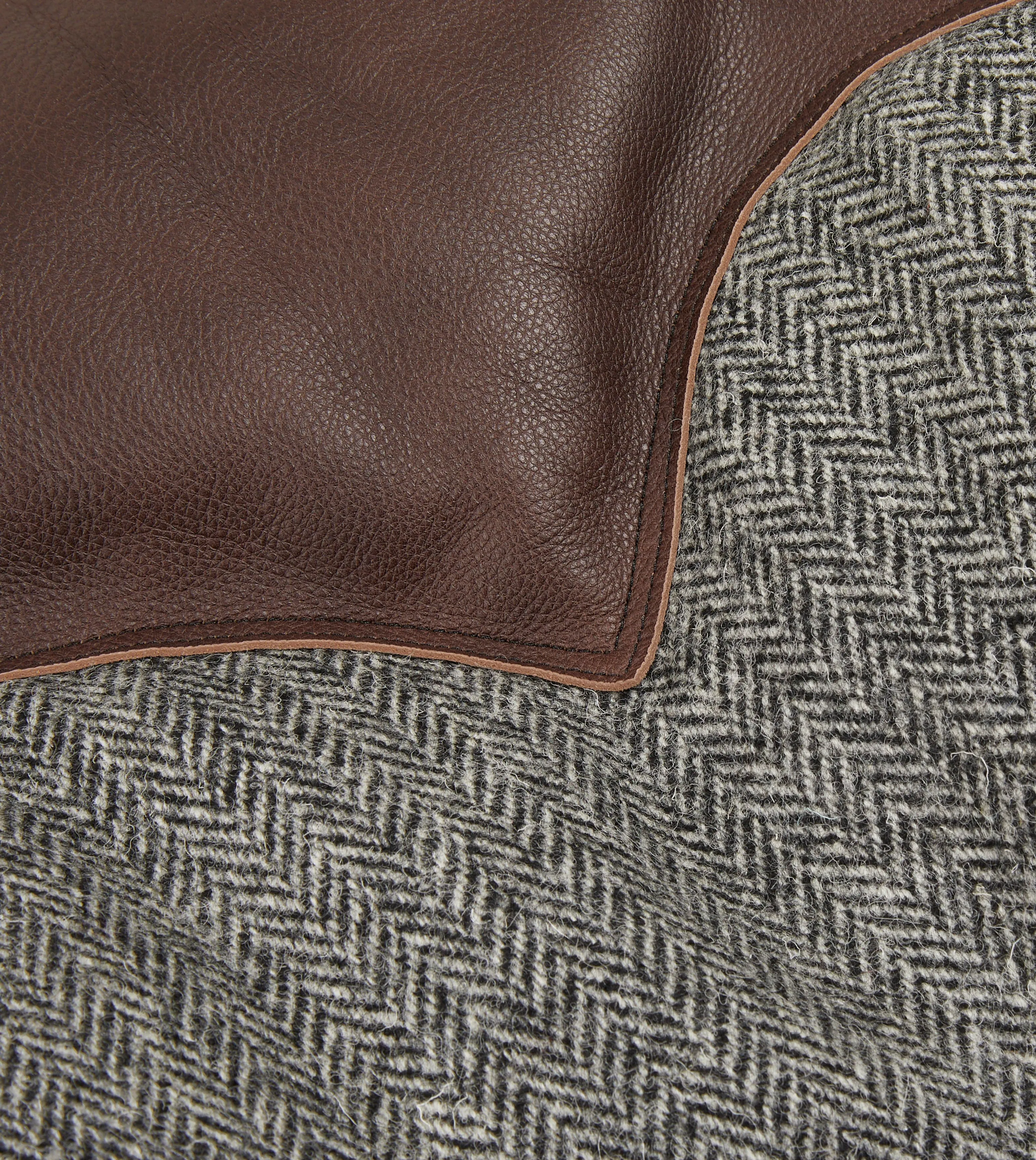 Rocky Mountain Featherbed for Drake's Herringbone Harris Tweed Leather Christy Down Jacket