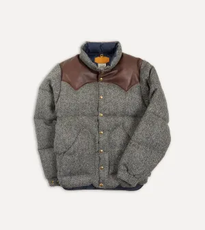 Rocky Mountain Featherbed for Drake's Herringbone Harris Tweed Leather Christy Down Jacket