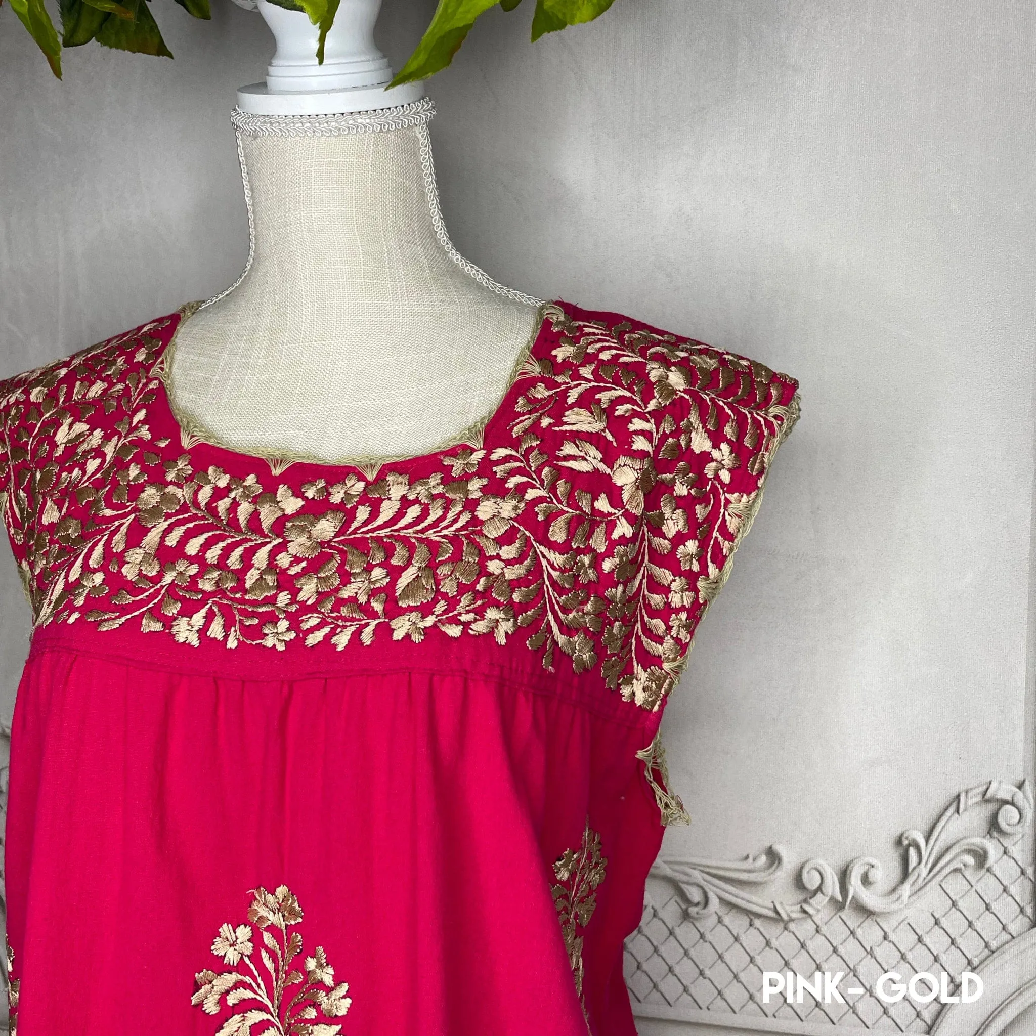 San Antonino Mexican Sleeveless Dress in Manta - Gold