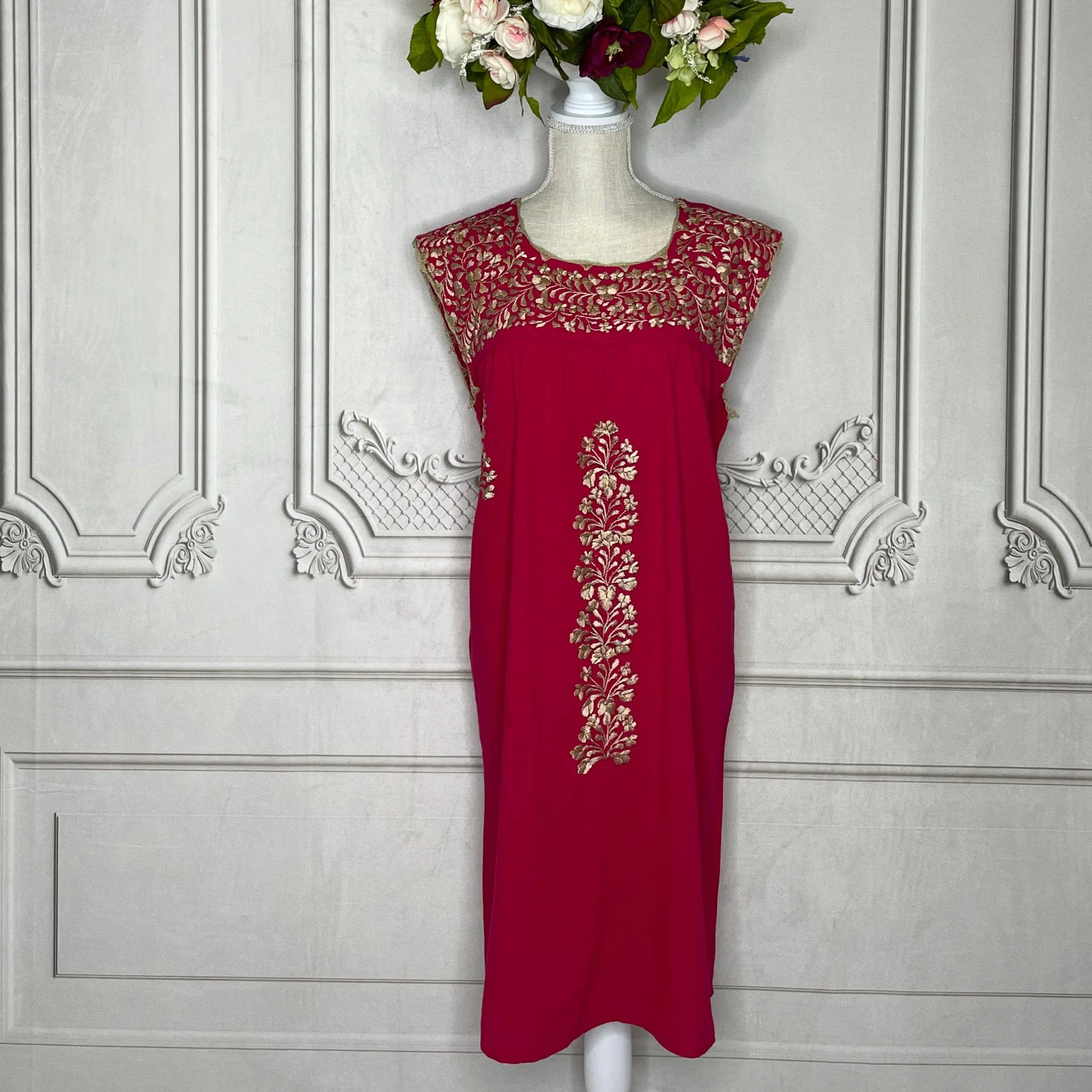 San Antonino Mexican Sleeveless Dress in Manta - Gold