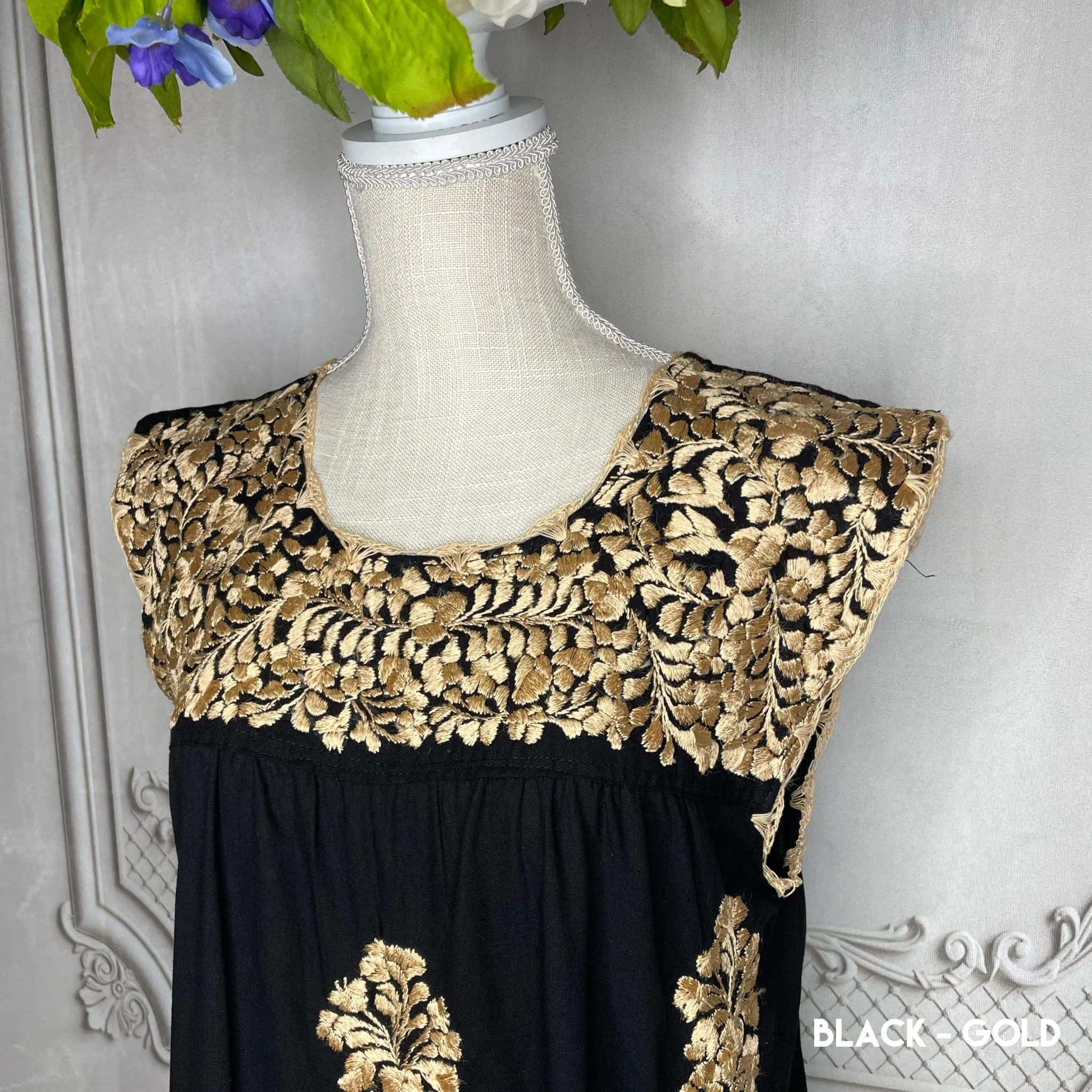 San Antonino Mexican Sleeveless Dress in Manta - Gold