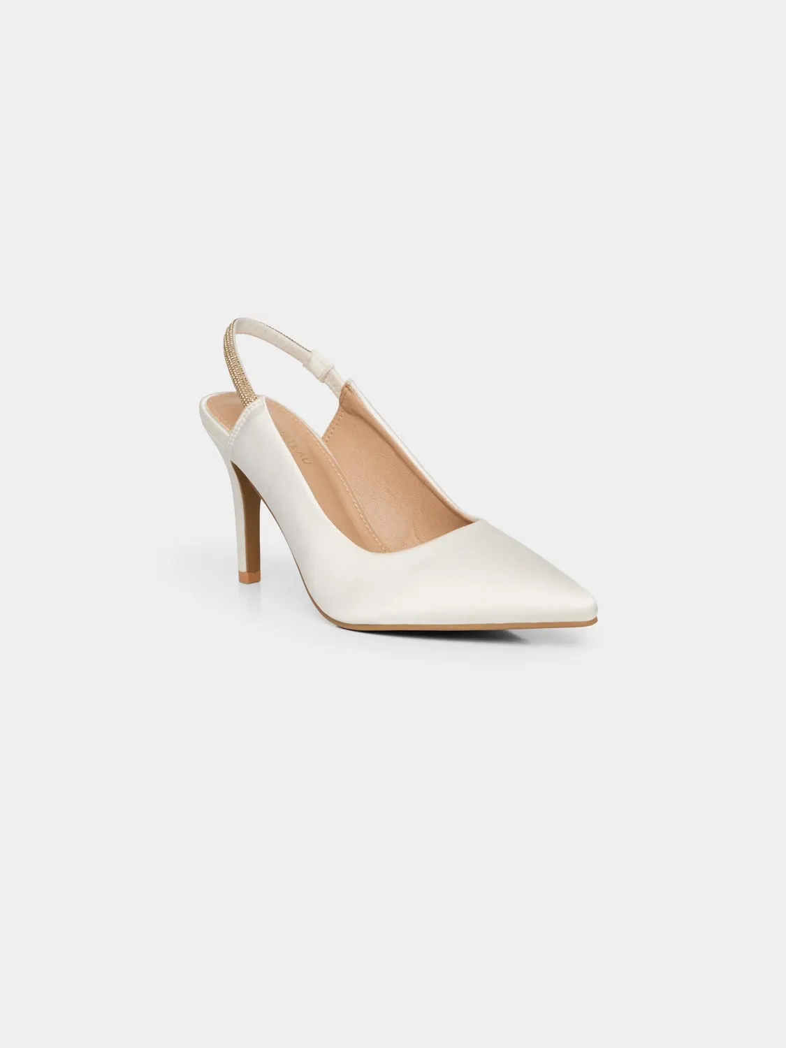 Satin Slingback Pump With Rhinestone Strap