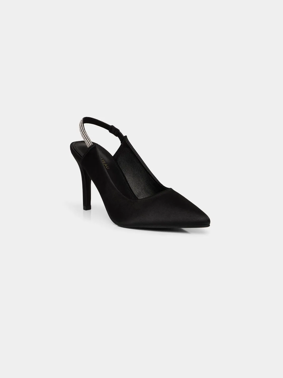 Satin Slingback Pump With Rhinestone Strap