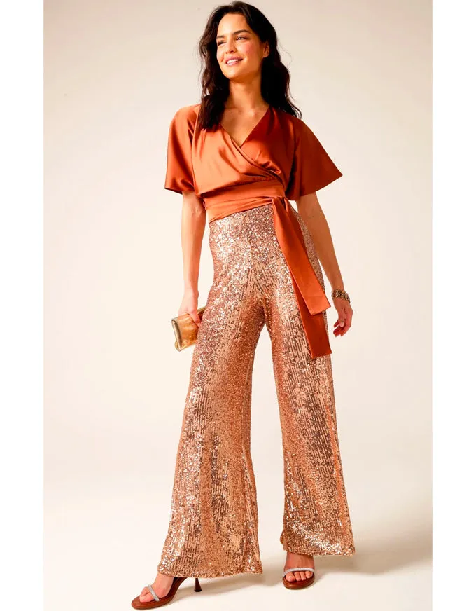 Sequin Palazzo Pant Gold