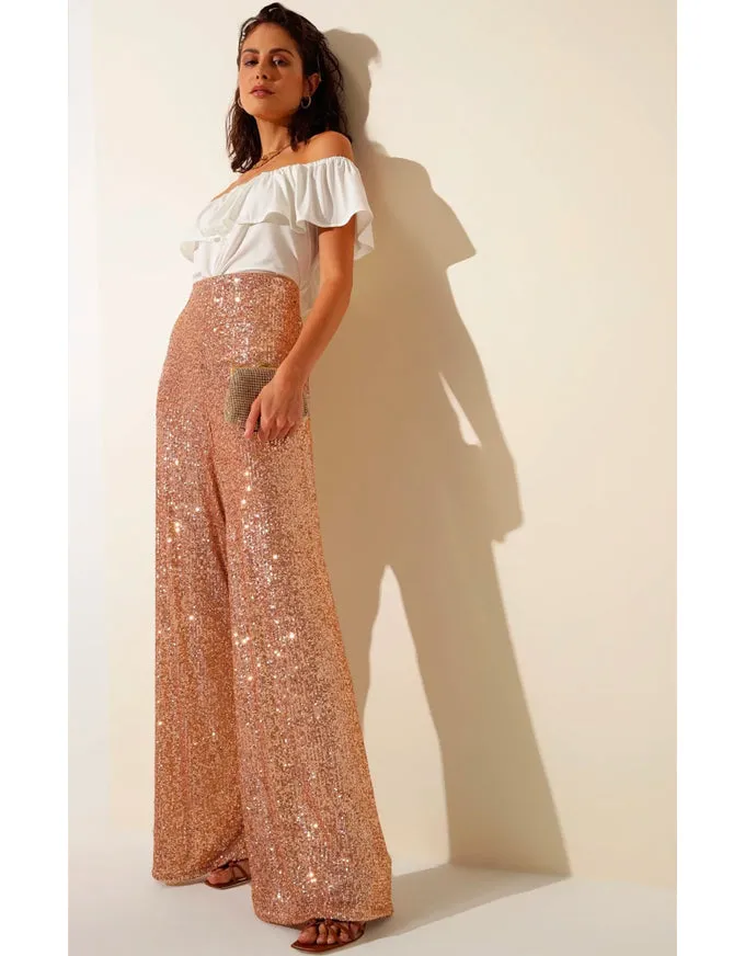 Sequin Palazzo Pant Gold