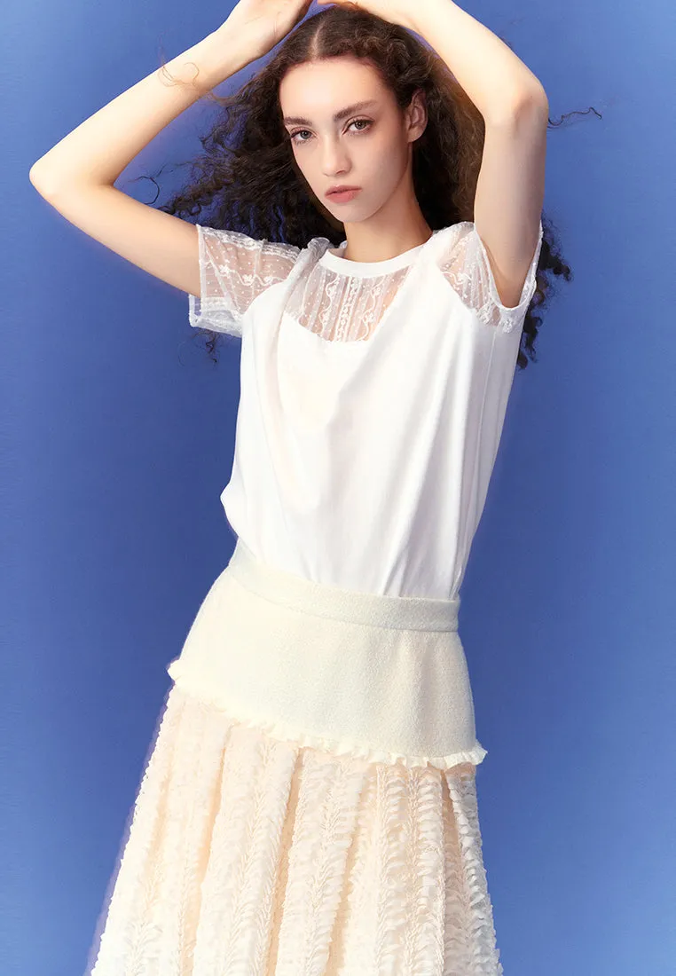 Sequined Mesh-detail Top