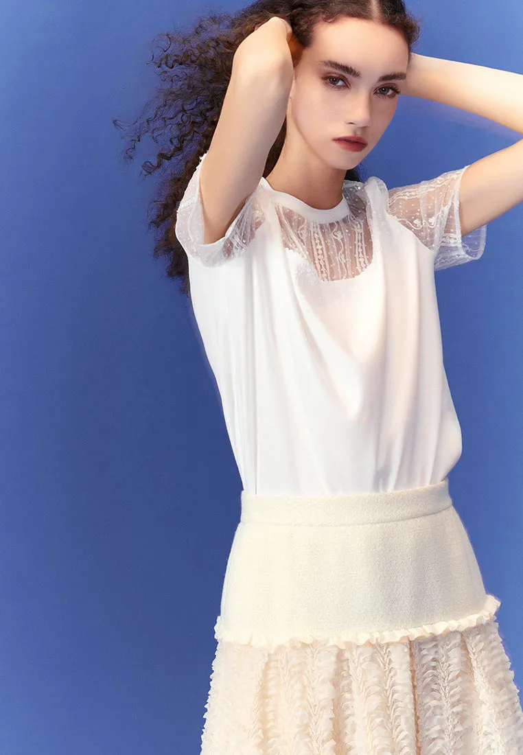 Sequined Mesh-detail Top