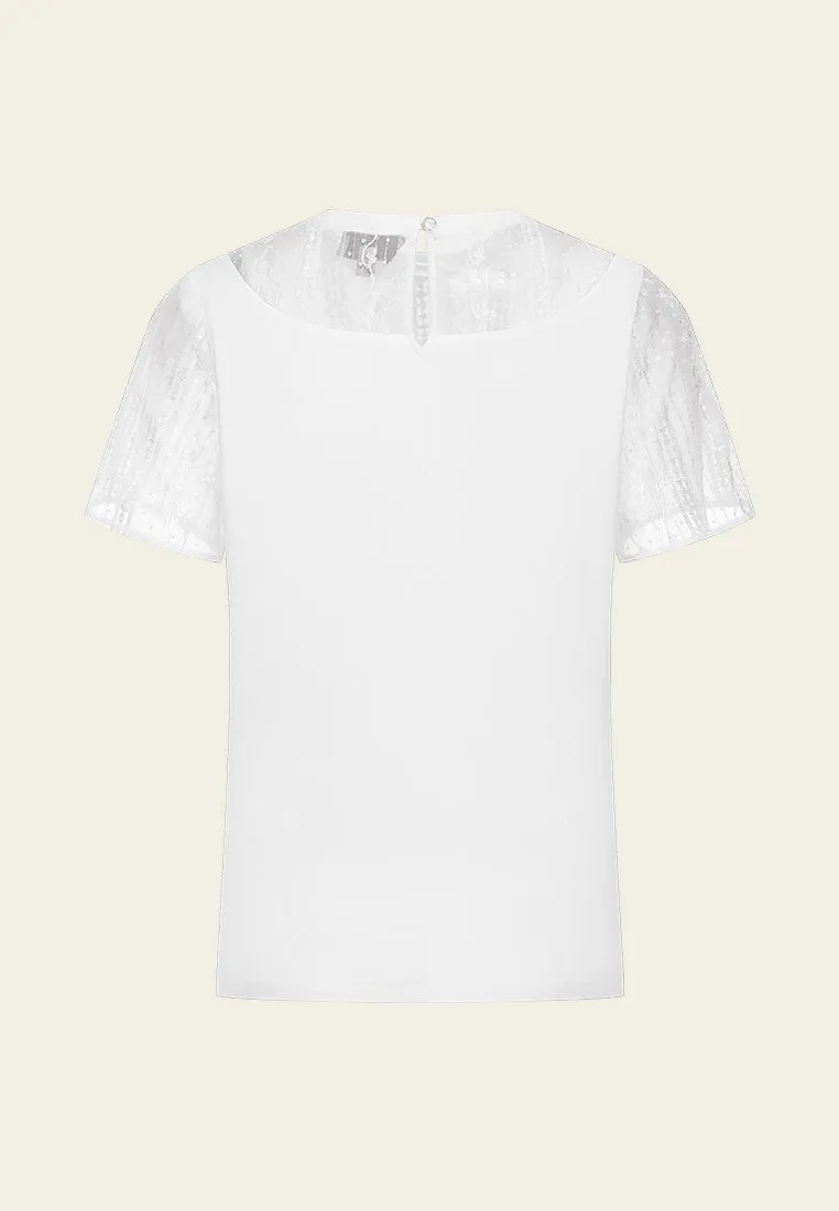 Sequined Mesh-detail Top